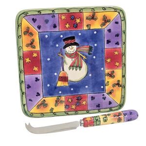 Sango SWEET SHOPPE CHRISTMAS CHEESE TRAY with Knife Never Used in Box Sue Zipkin
